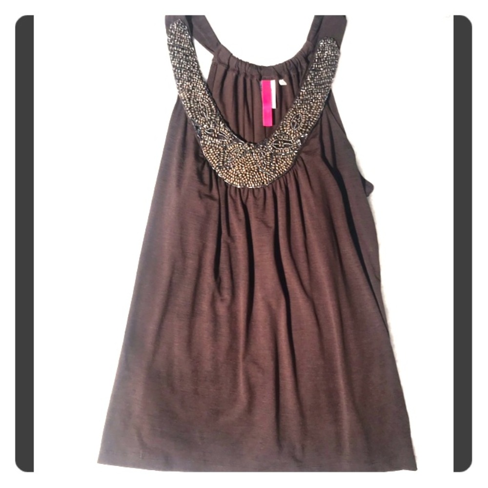 HeartSoul brown sleeveless beaded neckline L top